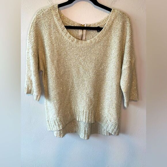Allen B by Allen Schwartz gold sequin hi low sweater size L - Picture 1 of 7
